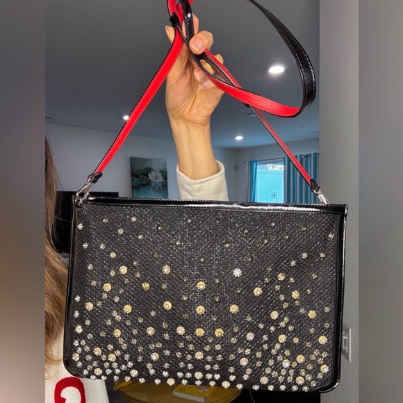 Authentic Christian Louboutin Spiked Glitter Crossbody Clutch with Entrupy COA